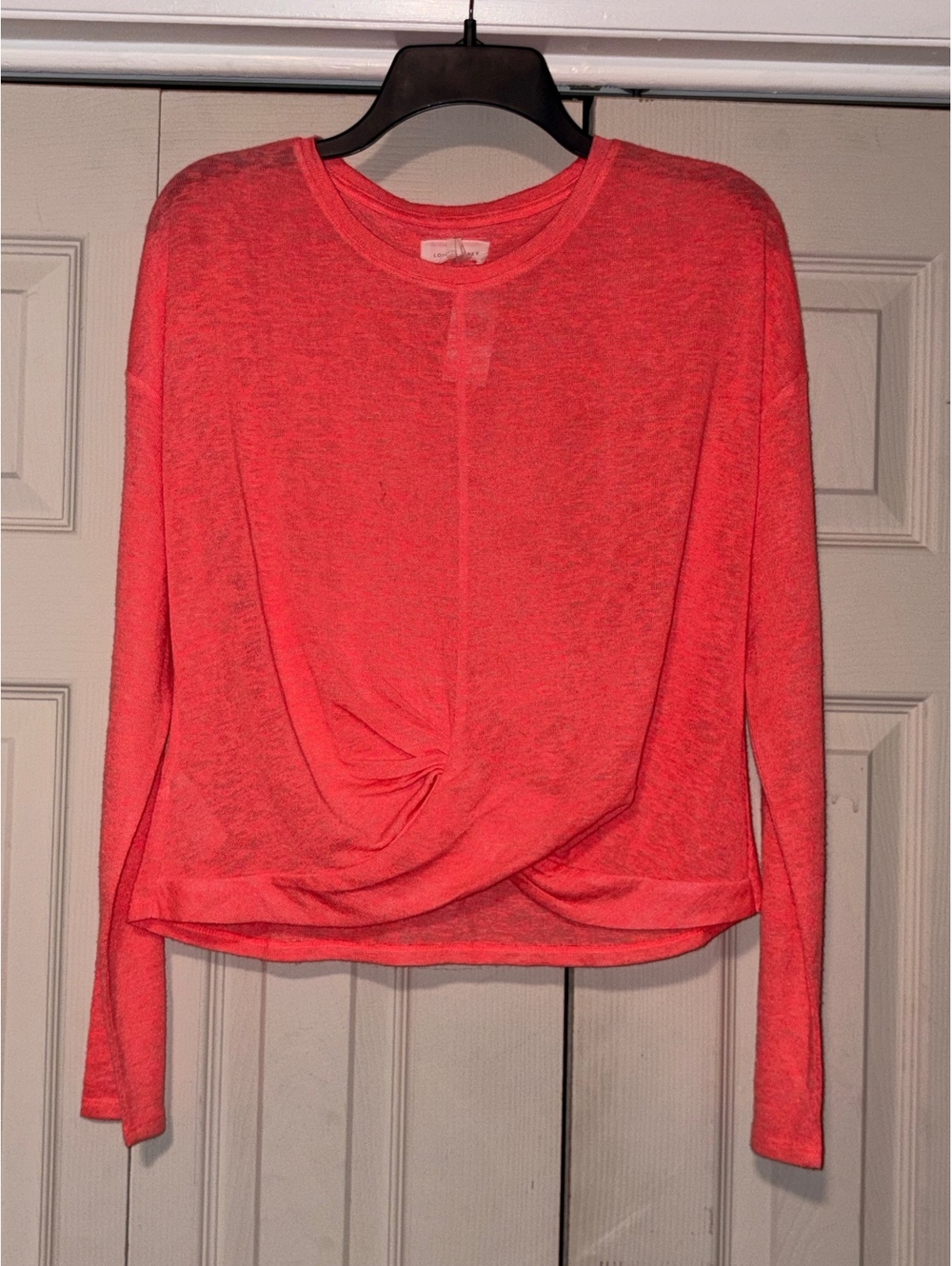 Lou & Grey Twist Front Long Sleeve Top Large Coral Orange Soft Slouchy Casual